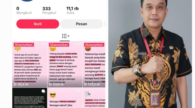 Foto kiri, akun medsos dinda lestari(tiktok), kanan Inspektorat deli serdang H Edwin Nasution. 