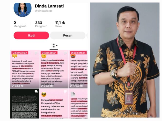 
					Foto kiri, akun medsos dinda lestari(tiktok), kanan Inspektorat deli serdang H Edwin Nasution. 