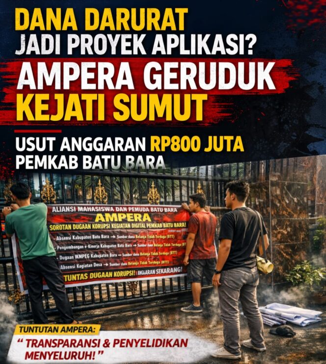 
					Dana Darurat Jadi Proyek Aplikasi? AMPERA Geruduk Kejati Sumut Usut Anggaran Rp800 Juta Pemkab Batu Bara
