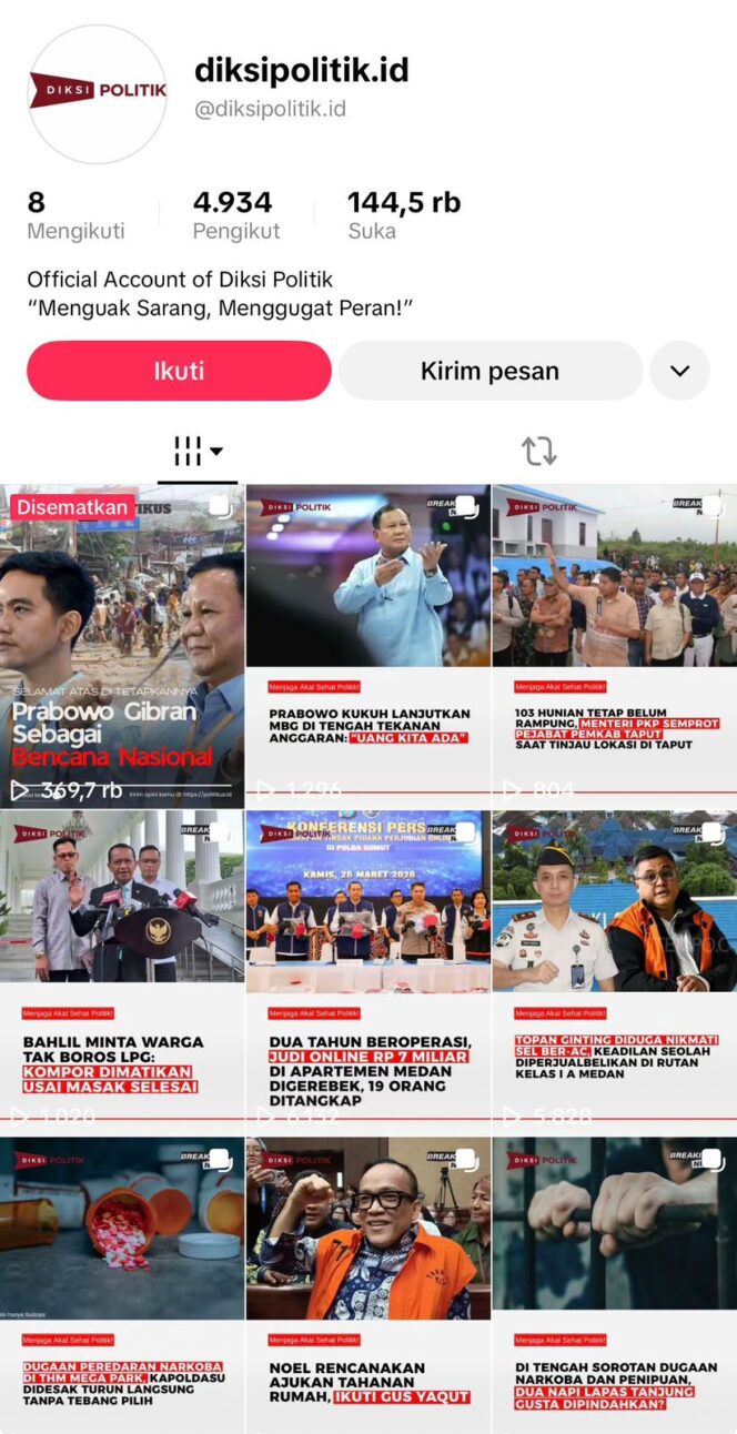 
					Diduga Tebar Konten Hoax, Akun Tiktok Diksipolitik.id Bisa Langsung dipidanakan