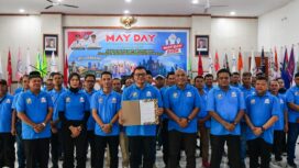 Bupati Deli Serdang, dr H Asri Ludin Tambunan menghadiri peringatan Hari Buruh Internasional (May Day) Kabupaten Deli Serdang Tahun 2026 di Balairung Pemerintah Kabupaten Deli Serdang, Lubuk Pakam, Senin (4/5/2026).