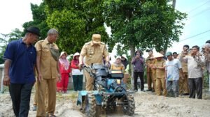 Bupati Deli Serdang, dr H Asri Ludin Tambunan, mendorong percepatan modernisasi pertanian untuk menekan biaya produksi dan meningkatkan hasil panen saat melakukan kegiatan tanam dan panen bawang merah di Kecamatan Beringin, Selasa (5/5/2026). Kegiatan ini turut dihadiri Wakil Bupati Lom Lom Suwondo SS.(ist)