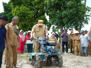 Bupati Deli Serdang, dr H Asri Ludin Tambunan, mendorong percepatan modernisasi pertanian untuk menekan biaya produksi dan meningkatkan hasil panen saat melakukan kegiatan tanam dan panen bawang merah di Kecamatan Beringin, Selasa (5/5/2026). Kegiatan ini turut dihadiri Wakil Bupati Lom Lom Suwondo SS.(ist)