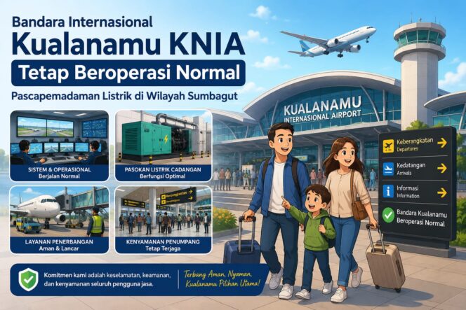 
					Bandara Internasional Kualanamu Tetap Beroperasi Normal Pascapemadaman Listrik di Wilayah Sumbagut