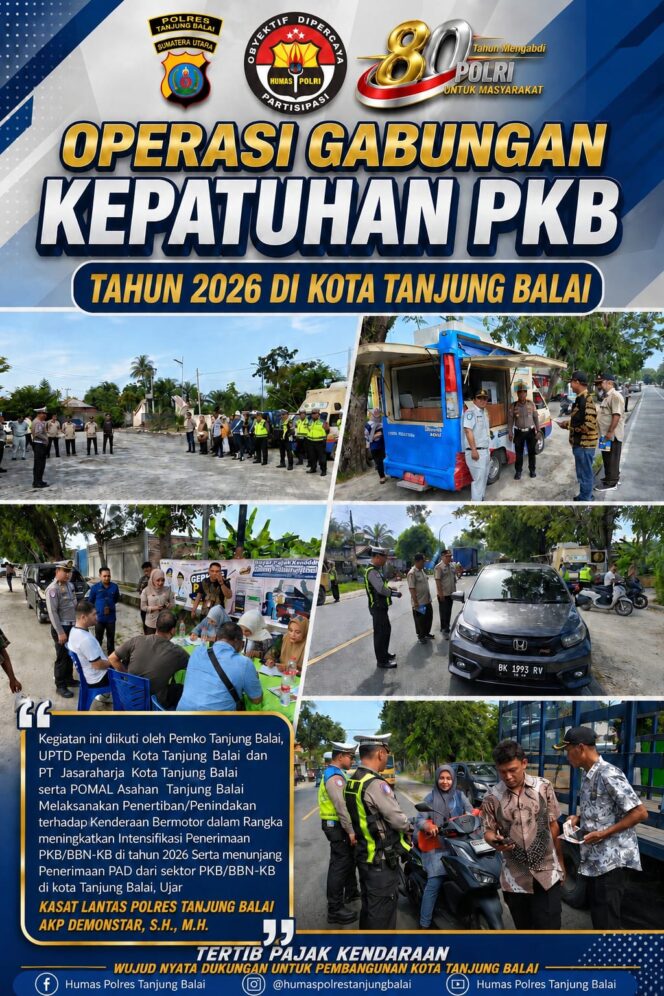 
					Sat Lantas Polres Tanjungbalai Bersama Tim Gabungan Gelar Razia Kepatuhan Pajak
