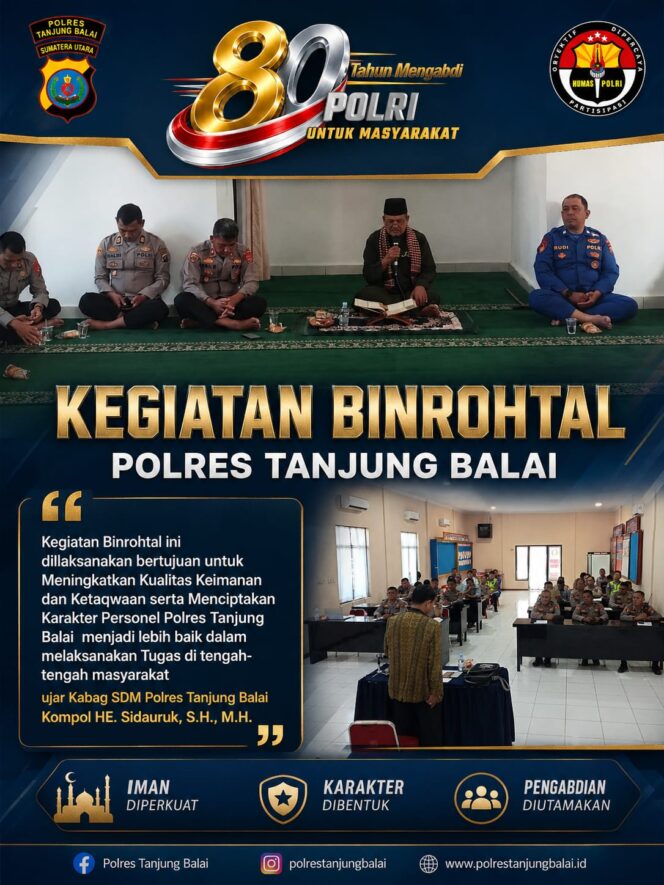 
					Perkuat Iman dan Karakter Personel, Polres Tanjung Balai Gelar Kegiatan Binrohtal
