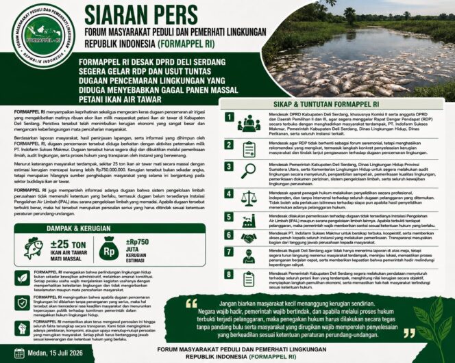 
					FORMAPPEL RI Desak DPRD Deli Serdang Bertindak, “Jangan Biarkan Rakyat Menanggung Bencana Lingkungan Sendirian”