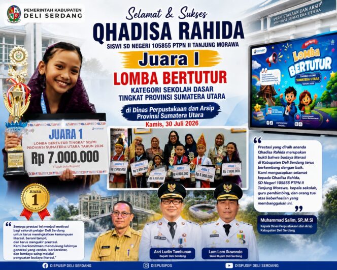 
					Juara 1 Lomba Bertutur Tingkat Provinsi, Qhadisa Rahida Harumkan Nama Deli Serdang