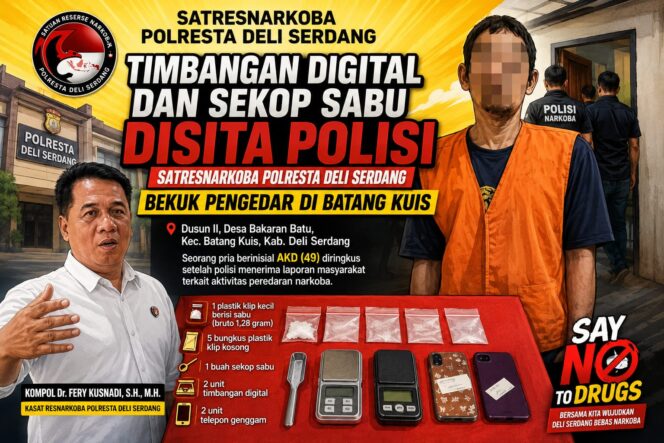 
					Timbangan Digital dan Sekop Sabu Disita Polisi, Satresnarkoba Polresta Deli Serdang Bekuk Pengedar di Batang Kuis