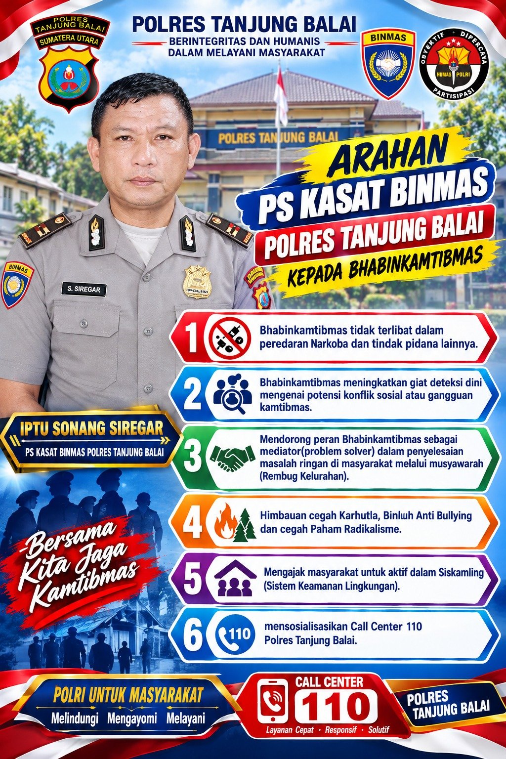 Sat Binmas Polres Tanjungbalai Gelar Apel Pengarahan Bhabinkamtibmas Jajaran