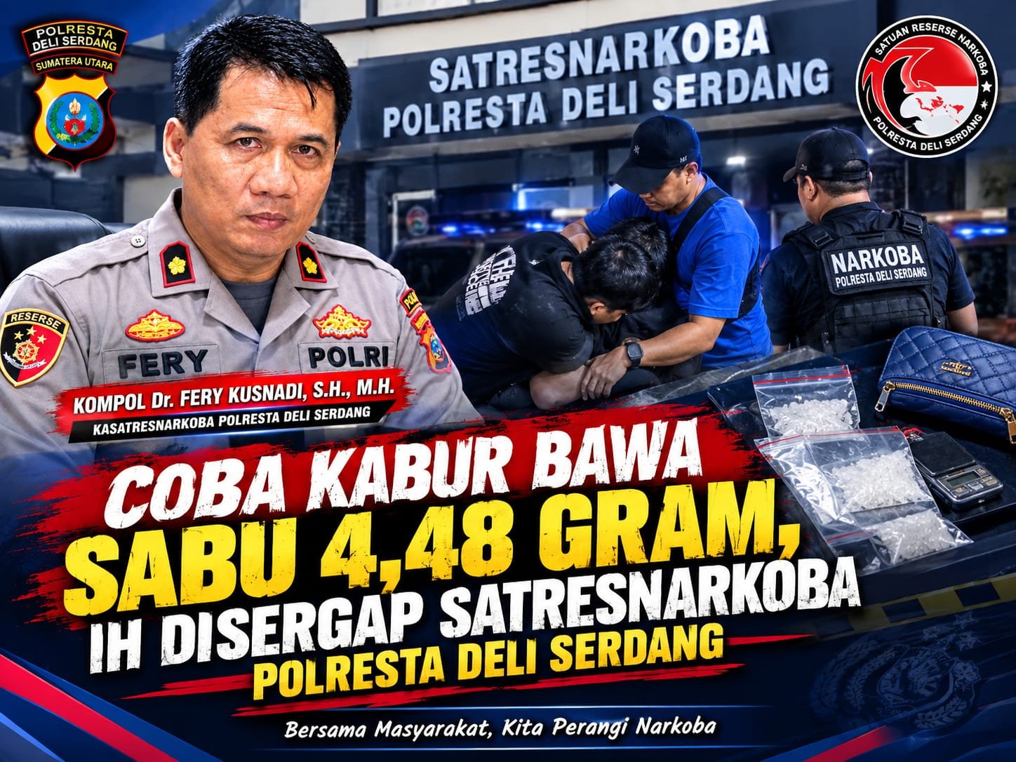 Coba Kabur Bawa Sabu 4,48 gram, IH Disergap Satres Narkoba Polresta Deli Serdang
