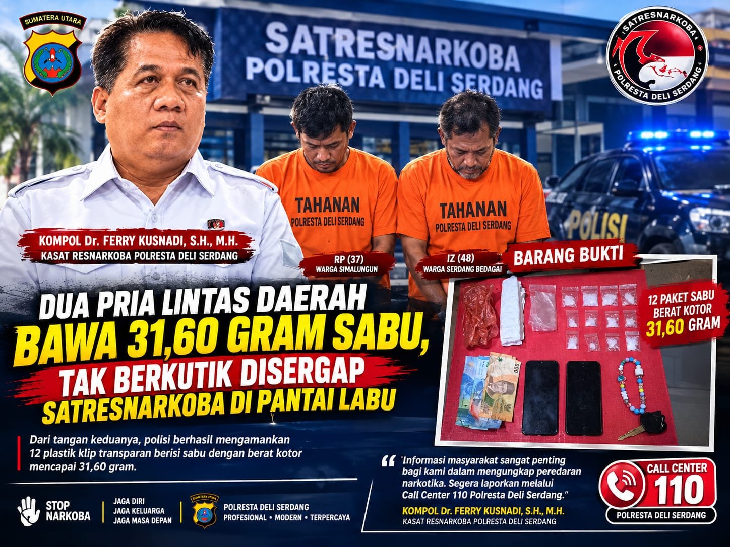 Dua Pria Lintas Daerah Bawa 31,60 Gram Sabu, Tak Berkutik Disergap Satres Narkoba di Pantai Labu
