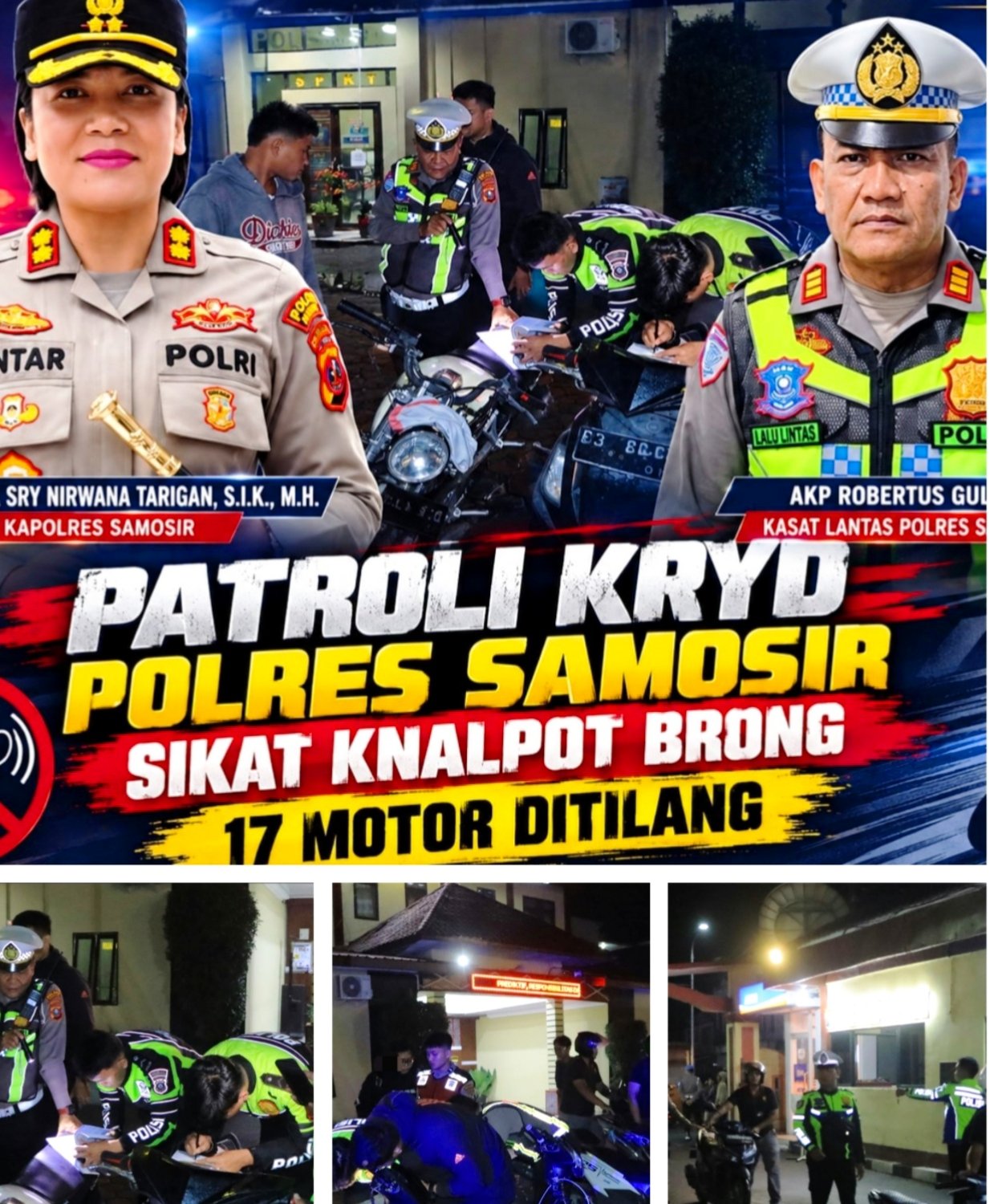 Patroli KRYD Polres Samosir Sikat Knalpot Brong, 17 Motor Ditilang