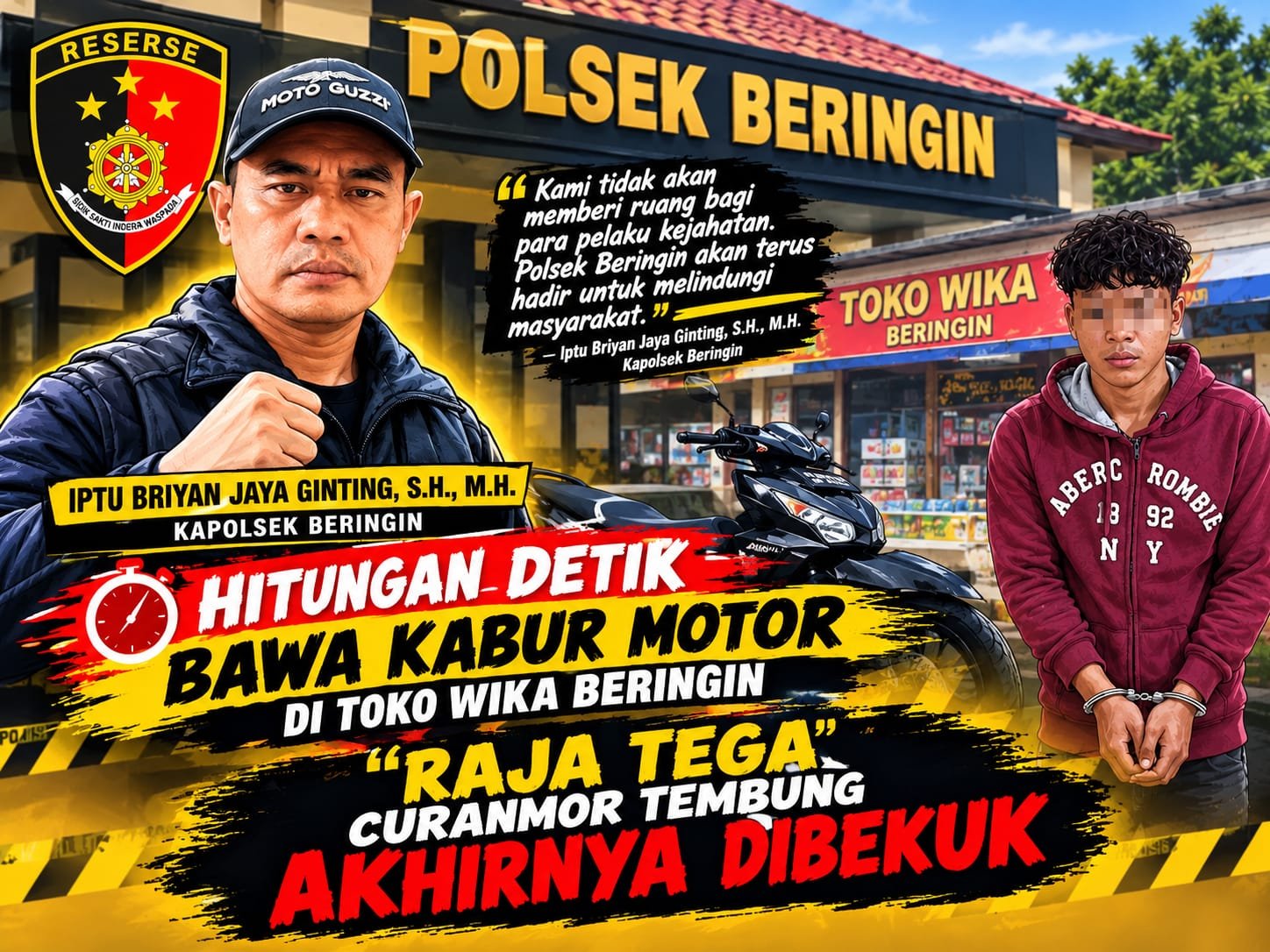 Hitungan Detik Bawa Kabur Motor di Toko Wika Beringin, “Raja Tega” Curanmor Tembung Akhirnya Dibekuk
